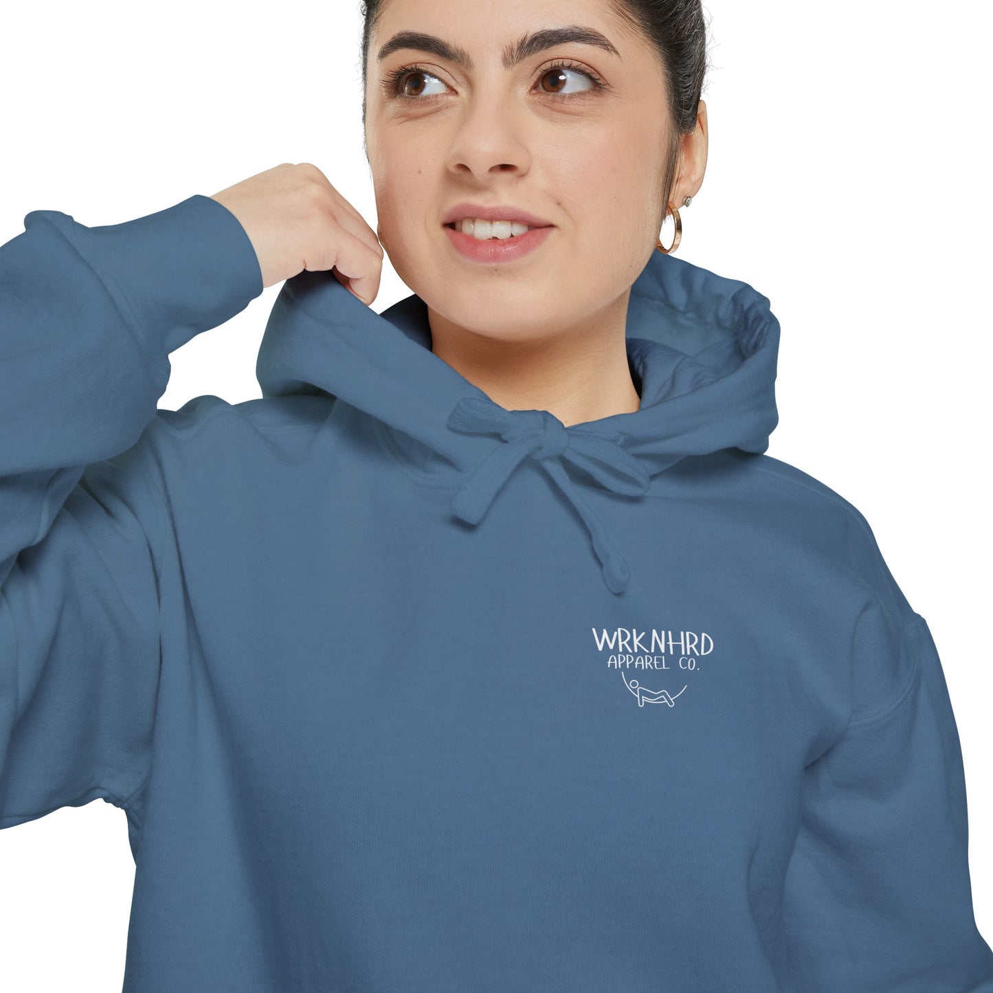 WRKNHRD Logo Blue Jean Hoodie